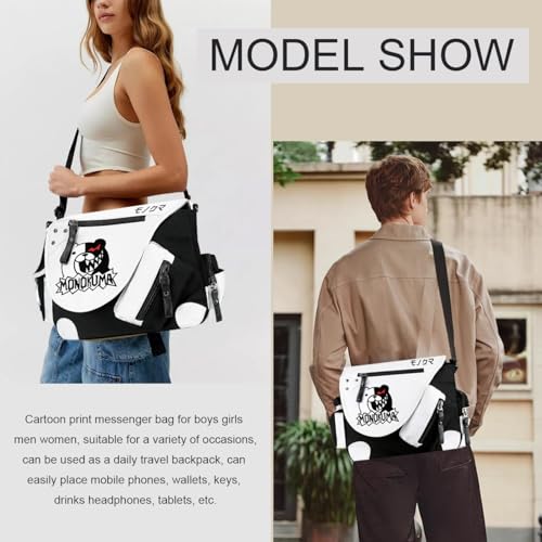 Anime Canvas Messenger Bag for Women Men Cartoon Printed Flap Synthetic Leather Satchel Shoulder Crossbody Bag Handbag Black2