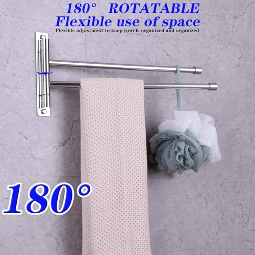 Porte-serviettes de bain 2 bras pivotants inox poli accessoire mural - 3