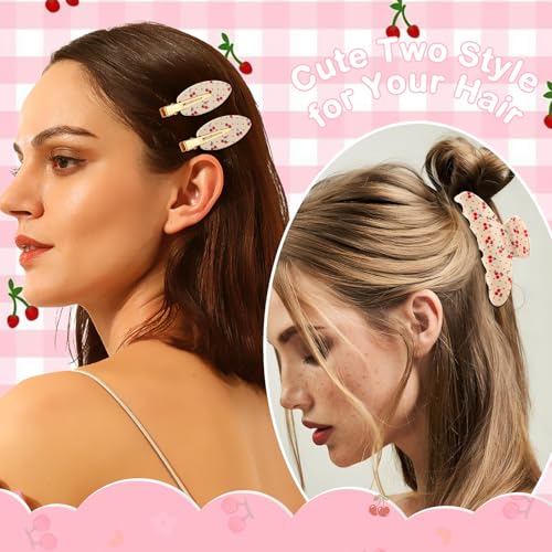 Image of 4Pcs Cherry Claw Clips for Women, Cute Unique Fruit Hair Clips whit Rhinestone for Cherry-Themed Gifts Hair Accessories