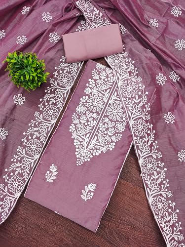 Image of Women's Heavy Cotton Embroidery Panel Work Unstitched Salwar Suit Dress Material With Cotton Work Dupatta