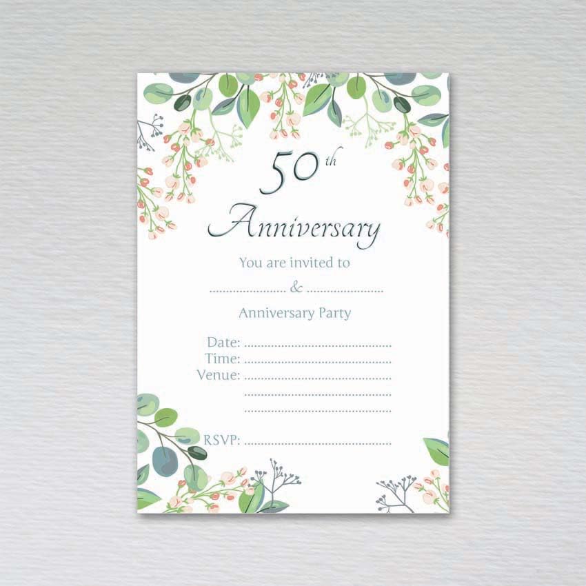Webspectations Pack of 50th Wedding Anniversary Invitations: Eucalyptus 50th Anniversary Invites (Pack of 20 without Envelopes)