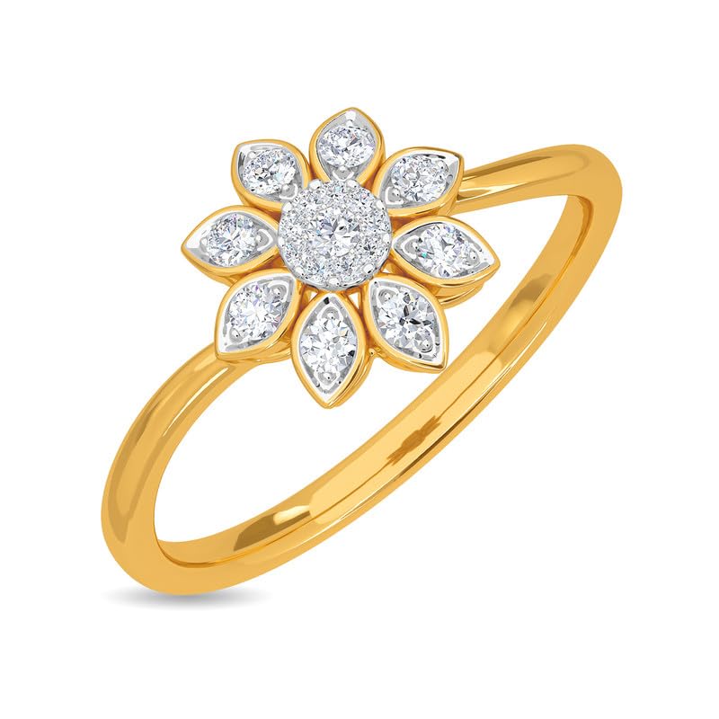 KISNA 14k / 18k Real Gold & Diamond Ring | Diwali, Rakhi Rakshabandhan Gift for Sister/Bhabhi/Women | With Certificate of Authenticity & BIS-Hallmarked Gold Jewellery | Dahlia Diamond Ring