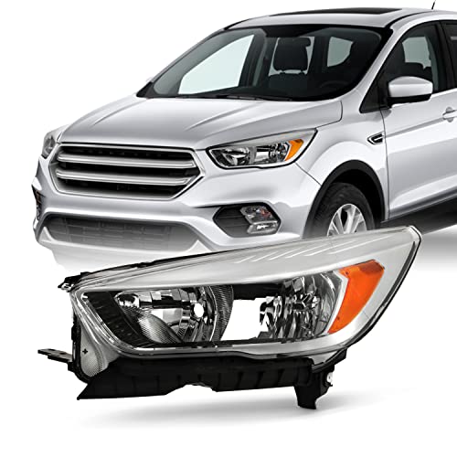 AKKON - Fits 2017 2018 2019 Ford Escape [Halogen Type] Chrome Headlight Driver Left Side w/o LED DRL Running Signal Lamp
