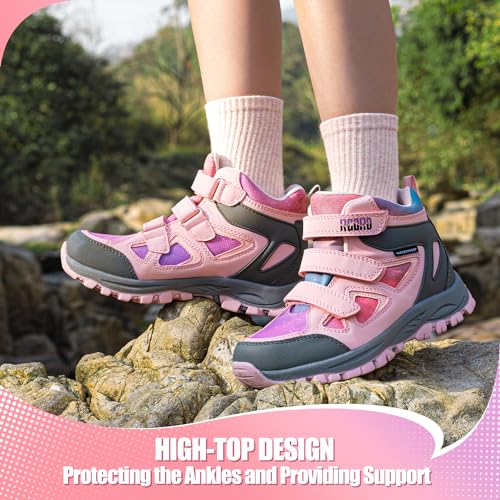 R CORD Kids Hiking Boots Waterproof Girls Boys Hiking Boots Non-Slip for Outdoor Athletic Hook and Loop Closure Kids Hiking Shoes4