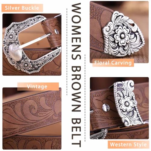 Tgirls Brown Western Belts Cowboys Cowgirls Belt for Jeans Vintage Country Leather Belt3