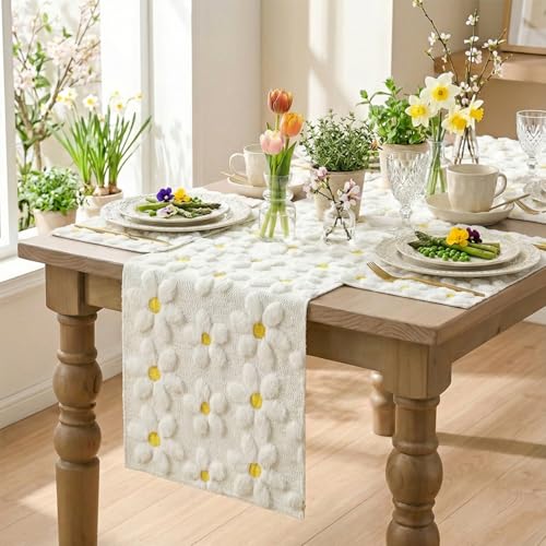 Artoid Mode White Daisy Embroidery Spring Placemats Set of 4, 12x18 Inch Soft Plush Faux Fur Wool Holiday Table Mats for Party Kitchen Dining Decoration by Artoid Mode - Used condition - Image 6