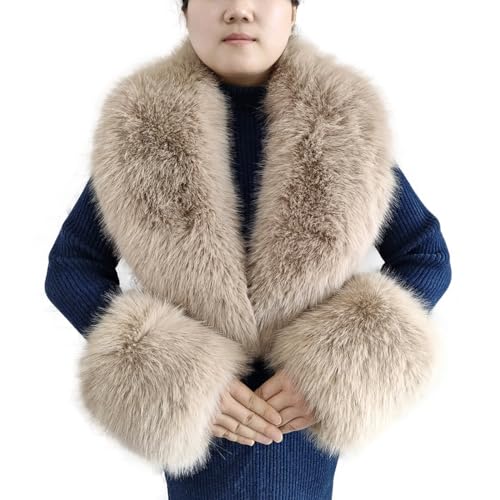 Eosxrp Faux Fur Collar Cuffs Set Warm Fake Fur Scarf Winter Women Fluffy Large Shawl Furry Scarves...