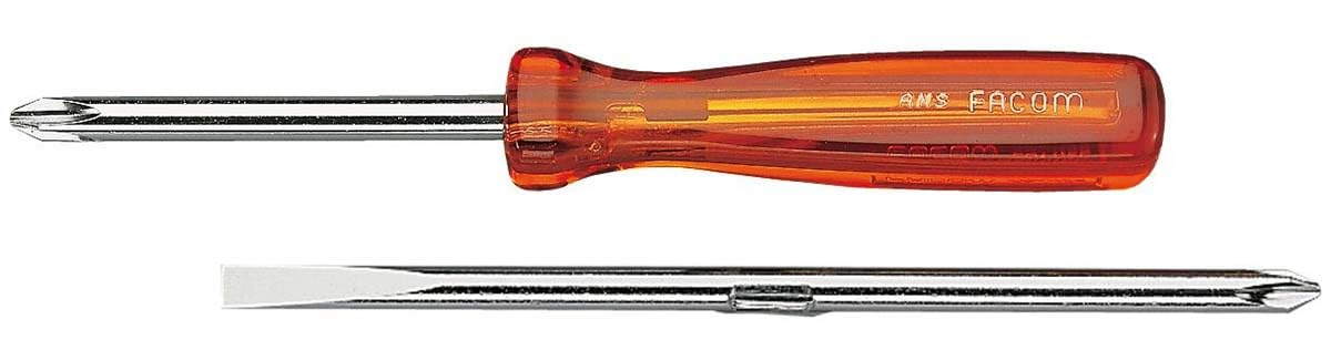 FACOM - Tournevis avec Lame Interchangeable - AMS - Pointe Plate et Phillips - Longueur 165 mm - Chromée Polie - Outillage à Main - Convient à un Usage Professionnel