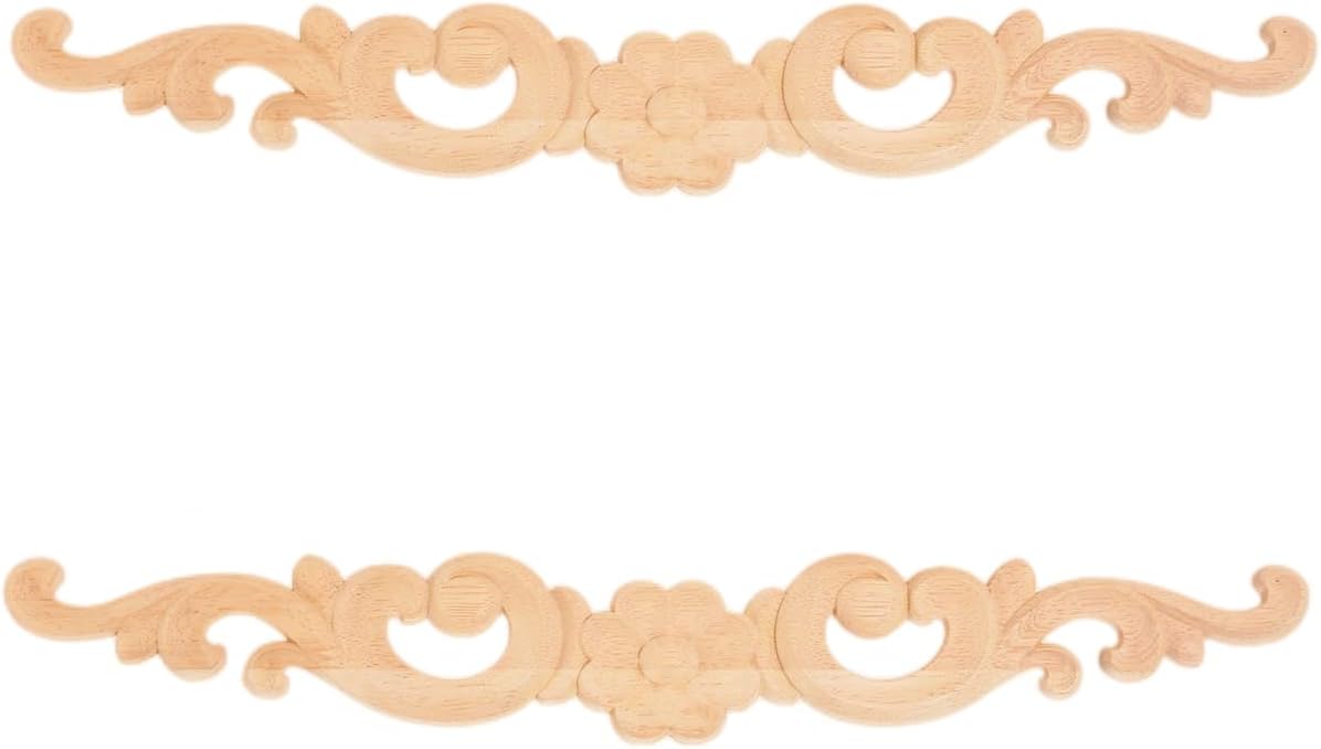 MUXSAM Wood Appliques Decorative Carved Onlays, Long Wooden Decals DIY Furniture Decor Rosette Carvings for Door Cabinet Mirror Dresser Bed Wall Fireplace Mantels, 2-Pack, 40x6cm/15.8"x2.4"