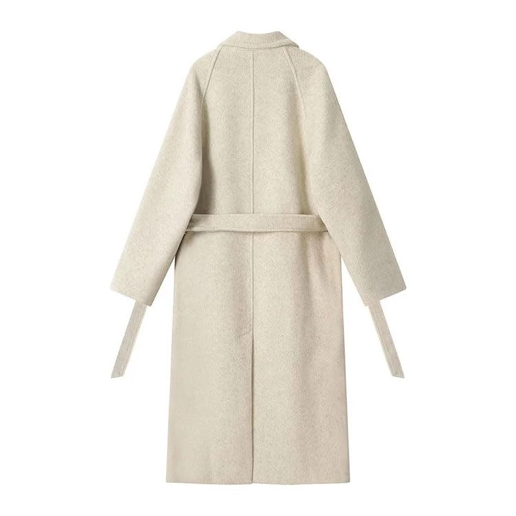 Chaquetas gruesas para mujer, abrigos con cinturón, solapa de invierno, abrigo clásico de lana larga sólida