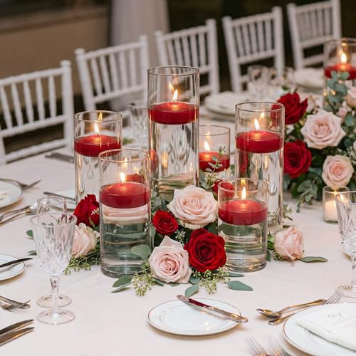Image of Floating Candles 3 inch Red, Unscented Dripless Wax Discs | Made in USA Long Burning Floating Candles for Centerpieces 8-10 Hour Burn Time, Weddings, Parties, Home Decor & Holidays - Royal Imports