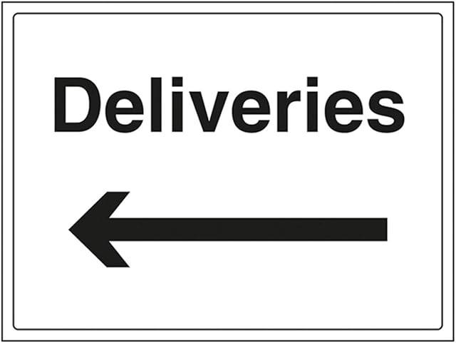 VSafety Deliveries, Arrow Left Sign - Landscape - 400mm x 300mm - Self Adhesive Vinyl