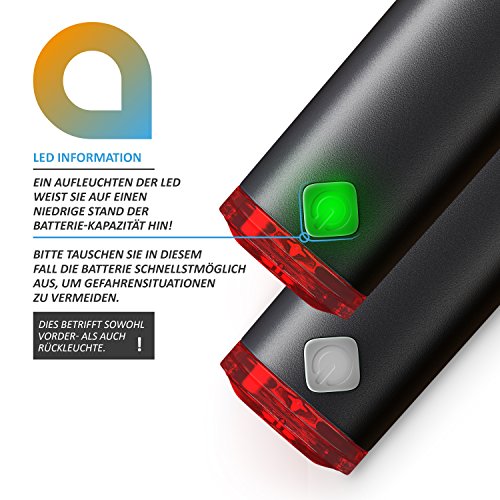 CSL - LED Fahrradlicht Set - StVZO zugelassen + Starker Lichtstrahl für Saferes Fahrradfahren + Einfache Einsetzbarkeit 