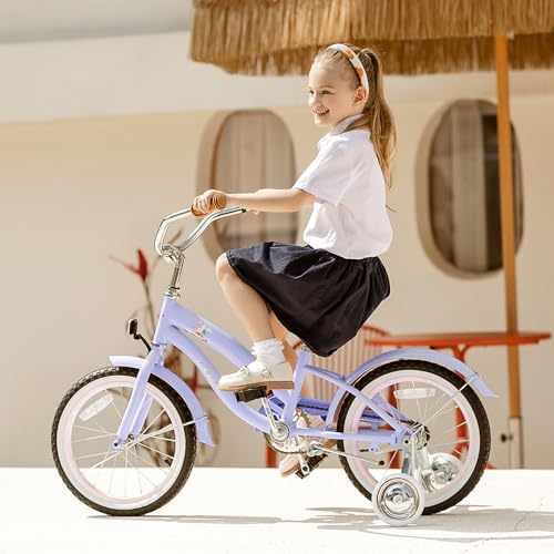 Image of ACEGER Girls Beach Cruiser Bike for Kids 5-13 Years Old, 16 inch 18 inch 20 inch 24 inch Single Speed Kids Bicycle Included Coaster Brake, Front and Rear Reflectors, 24 inch 7 Speeds with Dual Brakes