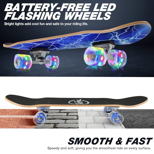 Image of BELEEV Skateboards for Beginners, 31 x 8 inch Complete Skateboard for Kids Teens Adults, 7 Layer Canadian Maple Double Kick Deck Concave Cruiser Trick Skateboard with Multifunction Skate T-Tool