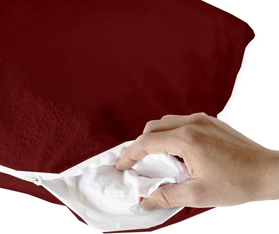 Image of Waterproof Zippered Pillow Encasement - Marron Pillow Protectors Terry Cotton - 17 x 27 Inch