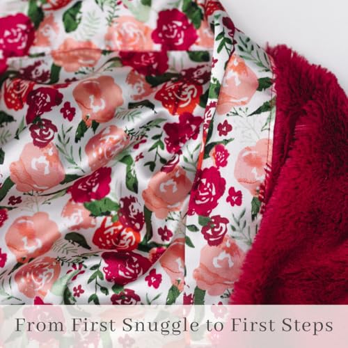 SARANONI Satin Back Receiving Blankets for Babies | Ultra-Soft Lush and Boutique Quality Baby Blanket | Raspberry Floral - 30" x 40"3