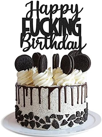 Happy Fuxking Birthday Cake Topper - Funny Black Glitter Fabulous Birthday Cake Supplies - Adult Birthday Party Cake Decorations