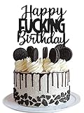 Happy Fuxking Birthday Cake Topper - Funny Black Glitter Fabulous Birthday Cake Supplies - Adult Birthday Party Cake Decorations