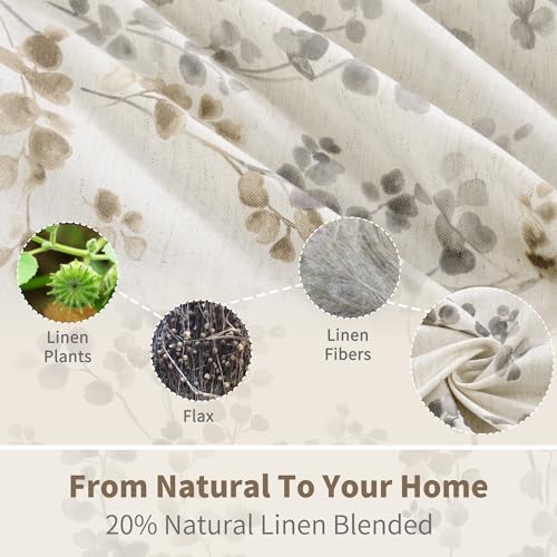 Bgment 09BROWN5284 Linen Curtains For Living Room 84 Inch Length 2 Panels Set Floral Leaf Patterns thumb #2