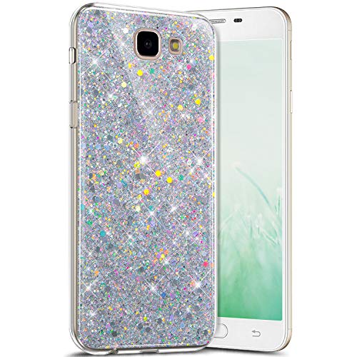 Coque Samsung Galaxy J7 Prime 2016,Étui Galaxy J7 Prime 2016 Coque Glitter Brillant Paillettes Diamant Silicone Transparent Clear Ultra Mince Gel TPU Souple Antichoc Housse Galaxy J7 Prime 2016,Argent