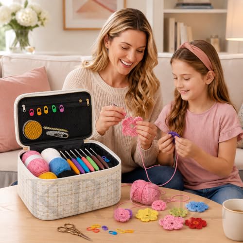 Image of KRENZ 59 Pcs Crochet Kit Set for Beginner Adults Kids Starter Kit Crochet Needles Set Crochet Kit Include 6 Yarn Crochet Hooks Stitch Markers Storage Bag All in One Crochet Hook Set with Crochet Yarn