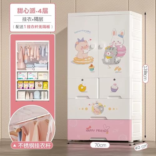 Image of Mevigo Door Plastic Wardrobe for Kids| Almirah and Wardrobe for Baby Clothes| Modular Storage Cabinet with Wheel Organizer for Cupboard Rack for Clothes /Shoes /Books /Toy -Sweet heart-SJ6514