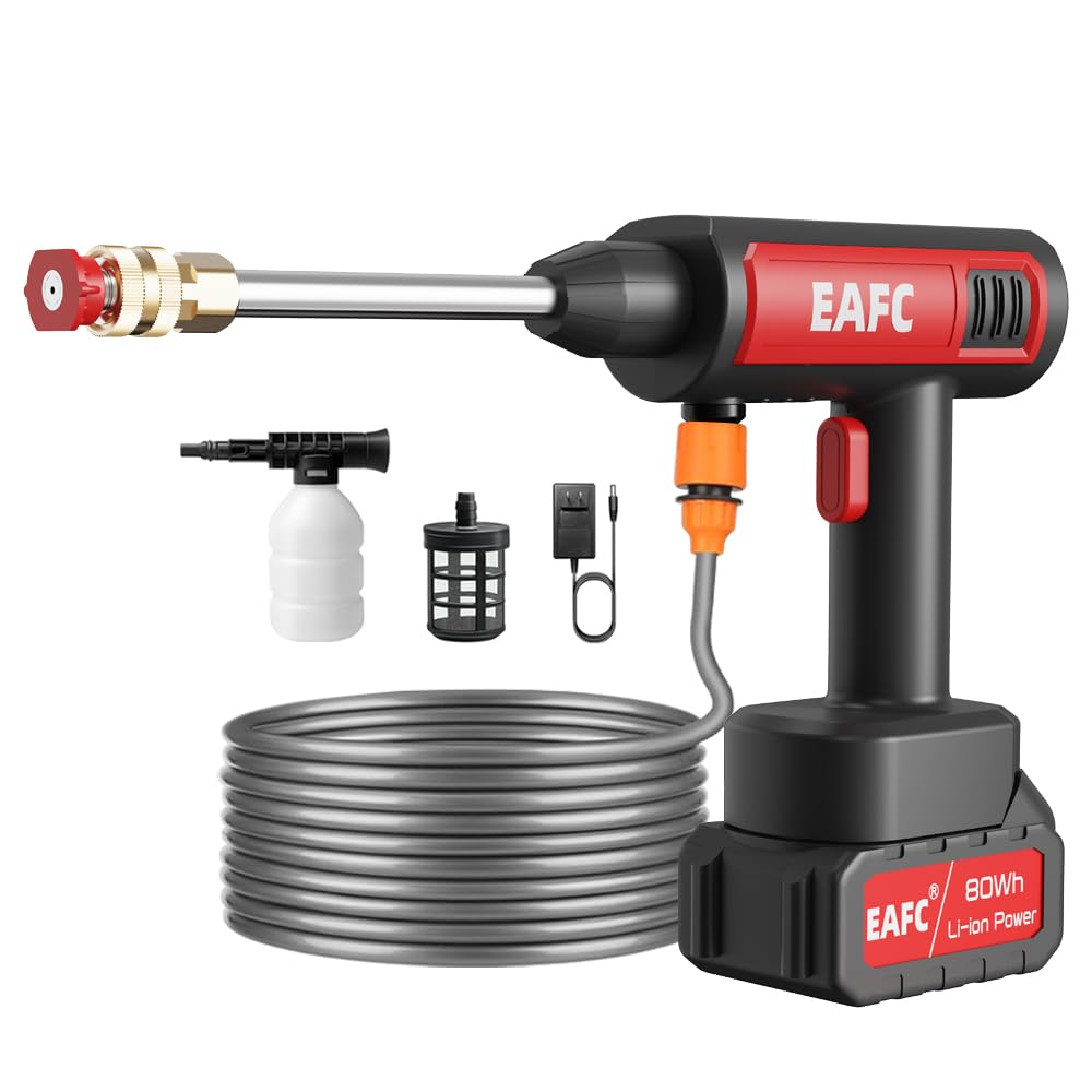 EAFC Cordless Pressure Washer, 60 Bar Power Washer with 20000mAh Battery, 6-in-1 Nozzle, Car and Home Cleaning
