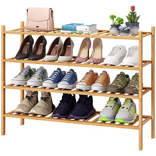 Shoe Rack, 4-Tier Long Shoe Rack for Entryway, Bamboo Wood Shoe Rack for Closet & Hallway, Long 33IN | Beautiful | Functional | Sturdy | Durable
