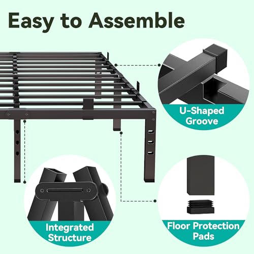Image of Nelaukoko Queen Bed Frame, 14 Inch Metal Platform Bed Frame Queen Size with Under Storage Space, Mattress Anti-Slip Design, Heavy Duty Sturdy Foundation, No Box Spring Needed, Easy Assembly, Black