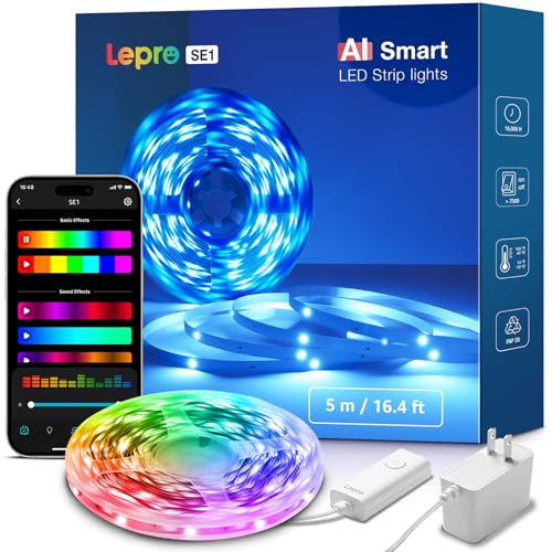 Lepro SE1 AI RGB Striscia LED 5M,Smart Strisce LED,Luci Natale per Camera da Letto,Funziona con Alexa/Google...