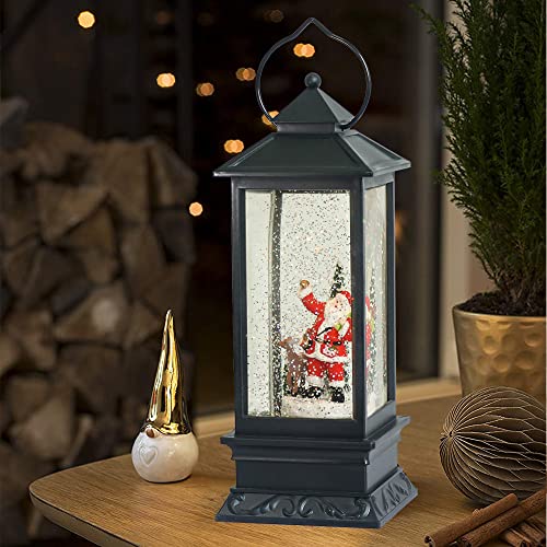 Image of Eldnacele Christmas Snow Globe Lantern with Music, Battery Operated Lighted Swirling Glitter Water Lantern with Timer for Christmas Home Decoration, Santa