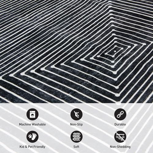Rugshop Marbella Bohemian Stripes Washable Non Slip Area Rug 9'x12' Black