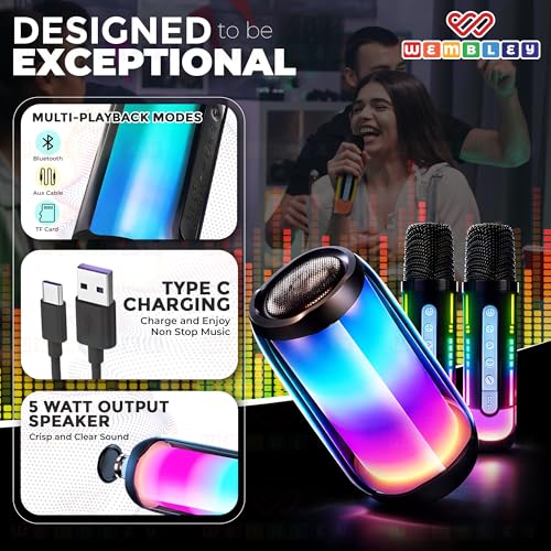 Image of Wembley Stylish Cylindrical Wireless Karaoke Speaker Set | Speaker and 2 Premium Transparent Mics with RGB Lights | Bluetooth 5.3 Connectivity | 5 Fun Voice Modes with 1200mAh Battery (2 Mics)