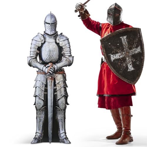 DoubleFill 4 Feet Medieval Party Decorations Knight Cardboard Cutout Stand Up Life Size Suit of Armor Photo Props Castle Party Back Drops for Medieval Renaissance Ancient Knight Castle Decor