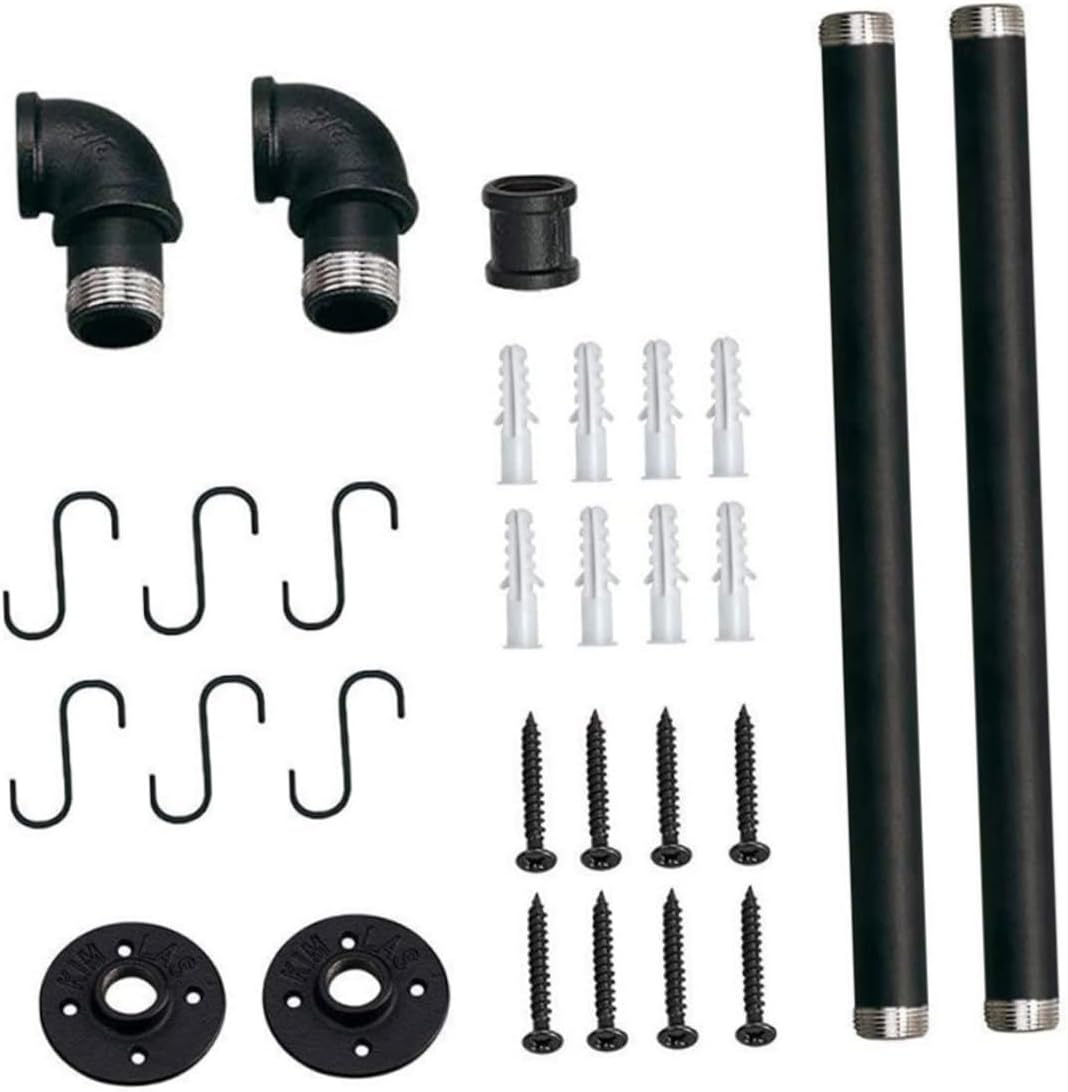 Iron Pot Rack Wall Mounted 13x60cm Kitchen Skillet and Lid Holder with Hooks Pipe Style Hanging Pan Organizer for Cookware Storage