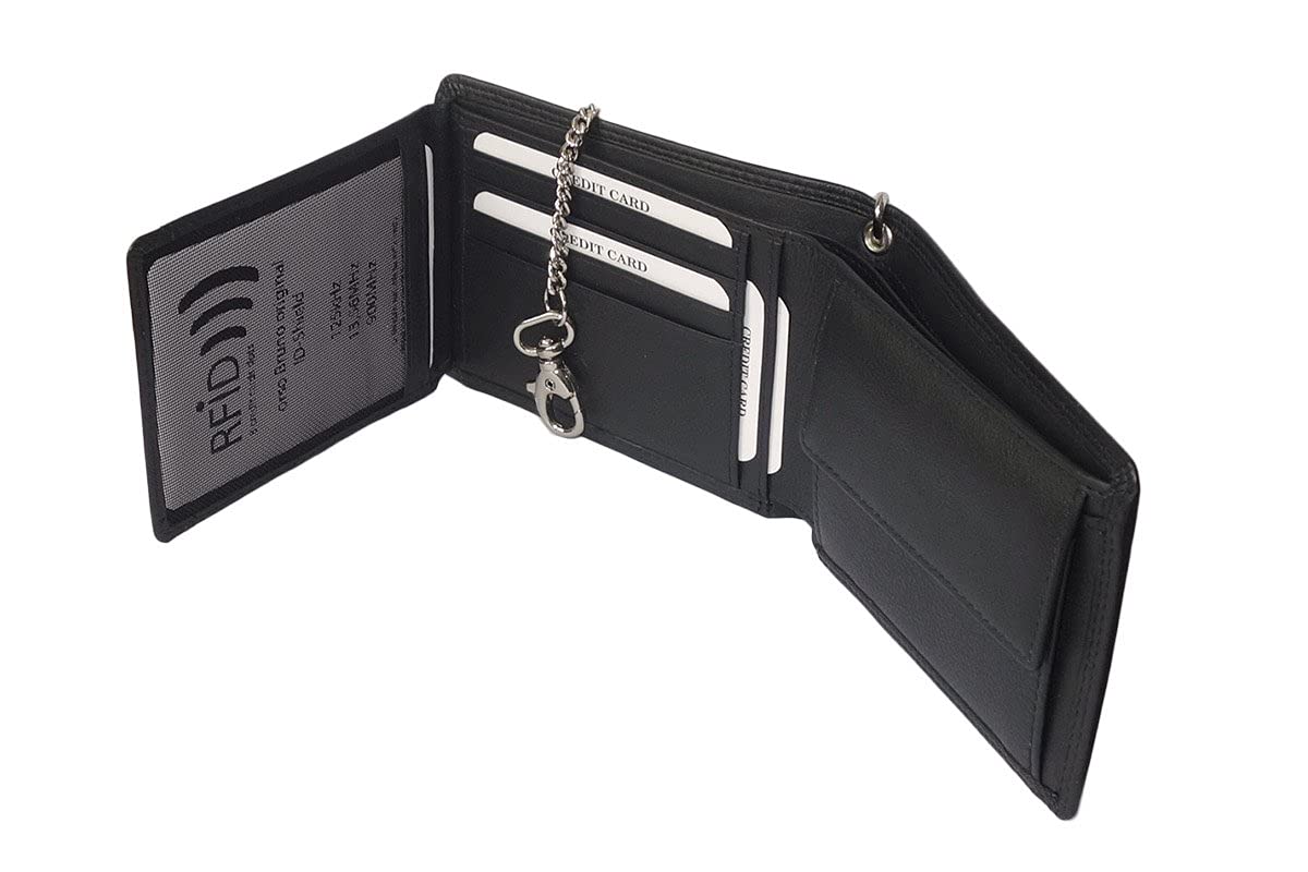 Cartera de cadena RFID, Negro , medium