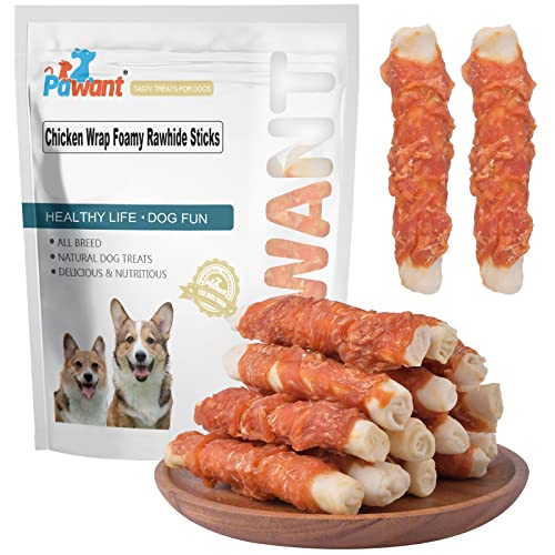 Pawant Dog Treats Chicken Wrapped Rawhide Rolls Healthy Dog Chews Long Lasting 0.5lb/227g