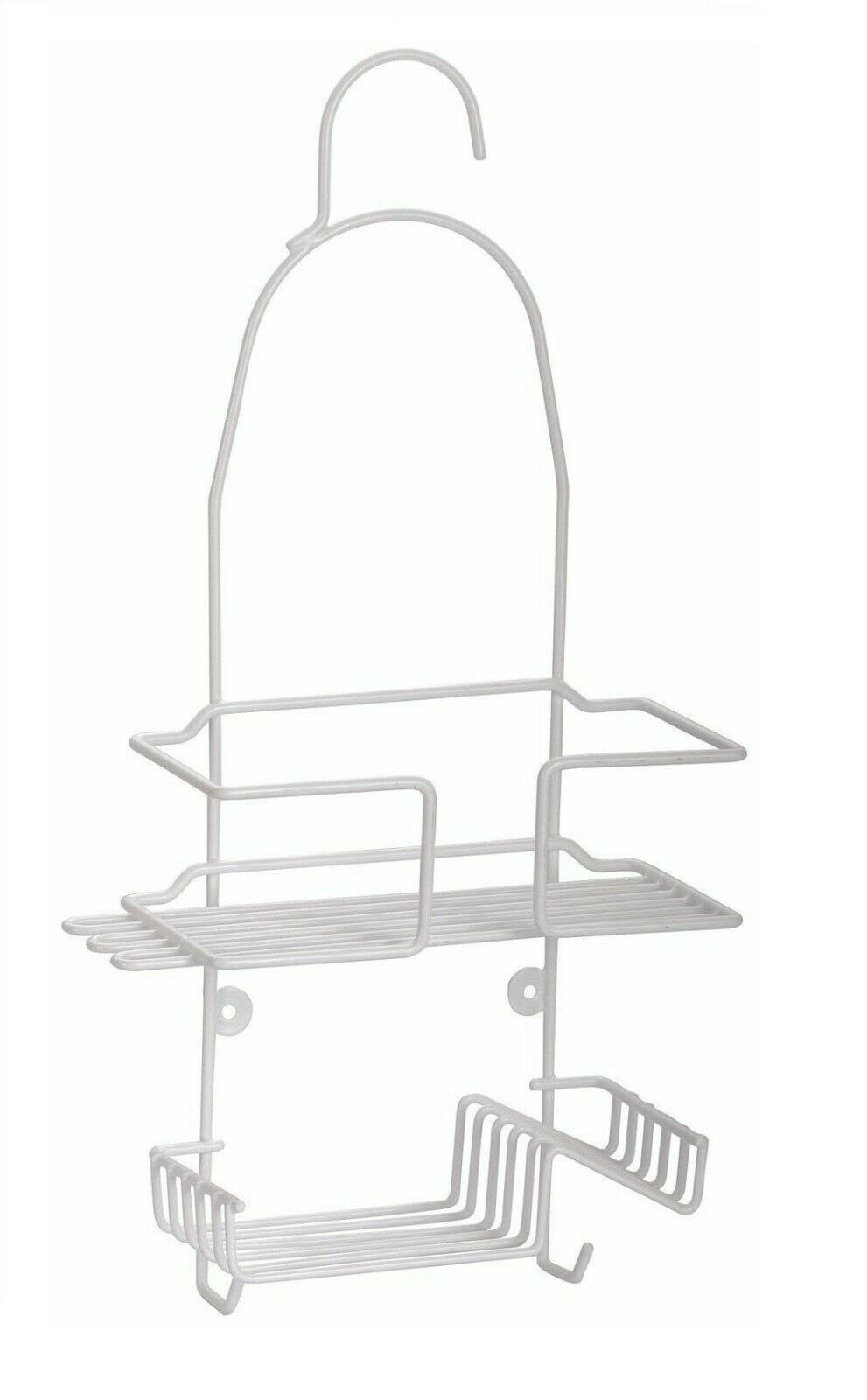 HOMION 2 Tier Shower Caddy with hanging hook and two extra hooks Hanging Bathroom Organiser Unit Shower Rack Storage Caddy With Plastic Basket And Soap Holder Lightweight & Compact White - Rust Free