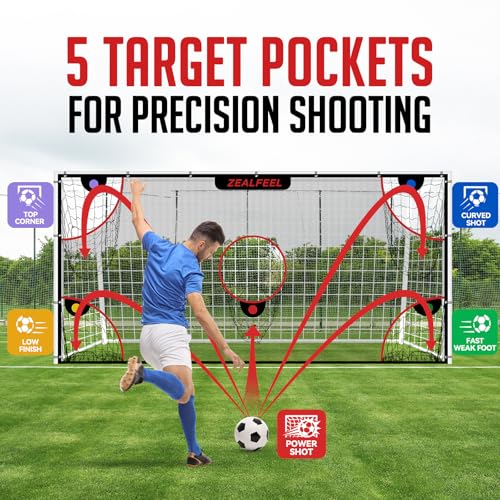 ZEALFEEL Soccer Target Net, 12x6ft Goal Net with 5 Scoring Zones for Practice Shooting & Goal Shots, Anti-Tear Mesh, 3 Steel Rods, Removable Stick-On Markers, Portable Football Training Equipment - Thumbnail 3
