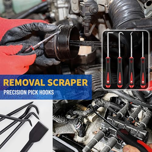 18 Pcs Auto Body Tool Kit – Precision Pick Hook Set for Car Repair, Automotive Mechanic Box with Telescoping Magnetic Pickup Tool Scraper Panel Clip Plier Fastener Remover, Metal & Plastic Trim Tools - Image 3