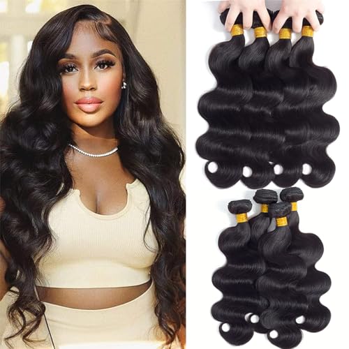 Image of 16A Body Wave Bundles Human Hair 20 inch 22 inch 24 inch 26 inch 400g 100% Real Human Hair 3X Longer Lifespan 100% Unprocessed Brazilian Virgin Hair Body Wave Human Hair Weave Bundles Natural Color