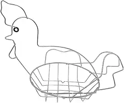 Porta Ovos em Formato de Galinha de Metal Aramado Cromado