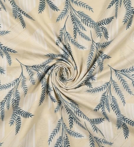 Image of Mafatlal King Size Bedsheet, Beige with Blue Leaf Print, 186 TC Metro Cotton, 108 x 108 Inch, Soft & Breathable, with 2 Pillow Covers | Cream Blue 2