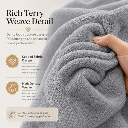 Image of 100% Pure Cotton Bath Towel for Men & Women | 380 GSM Ultra Soft, Highly Absorbent & Quick Dry Bath Towel | Large 55 x 28 Inch Matty Terry Towel for Bathroom, Gym, Travel & Daily Use | Light Grey