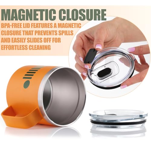 Jeep Stainless Steel Camper Mug 14oz with FREE Sticker Pack - Double Wall Copper Insulated for Hot & Cold Drinks, Powder Coated, Splash Resistant Lid (Orange) - Image 6