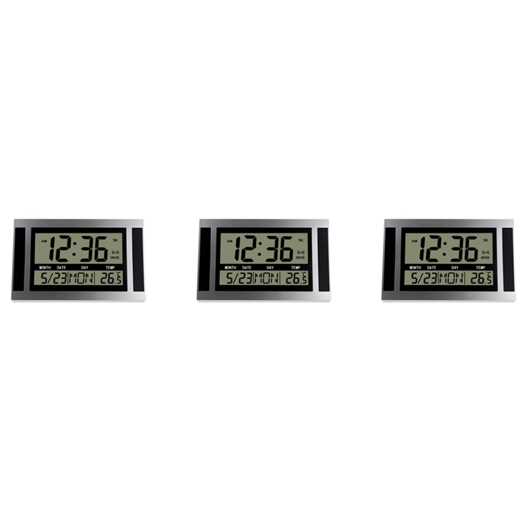 Horloge numérique grand affichage LCD avec alarme et température lot de 3