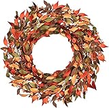 Shiny Flower Fall Wreath with Pumpkins, Mini Pumpkins Leaves Berries