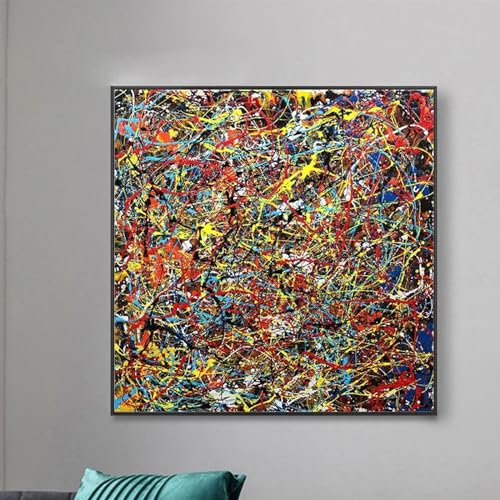 Tableau Jackson Pollock graffiti abstrait multicolore impression sur toile salon 60x60 cm