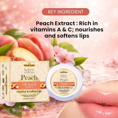 Image of Khadi Natural Lip Balm for Men and Women | Deep Conditioning Lip Treatment with Shea Butter & Almond Oil | Prevents Dryness and Keeps Lips Soft All Day (Peach)